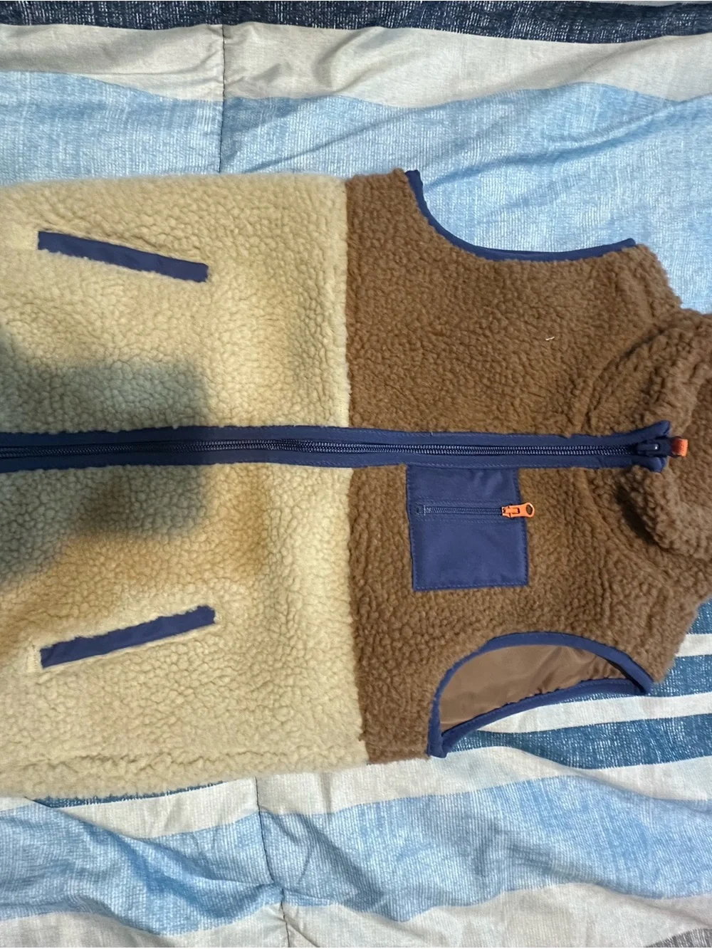 Carter's Brown and Cream Sherpa Vest with Navy Accents